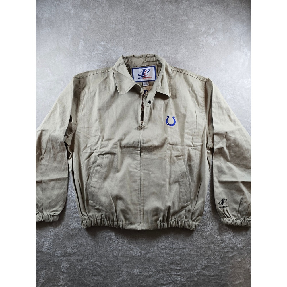 New Vintage Indianapolis Colts Bomber Jacket Mens L Beige Full Zip Logo Athletic